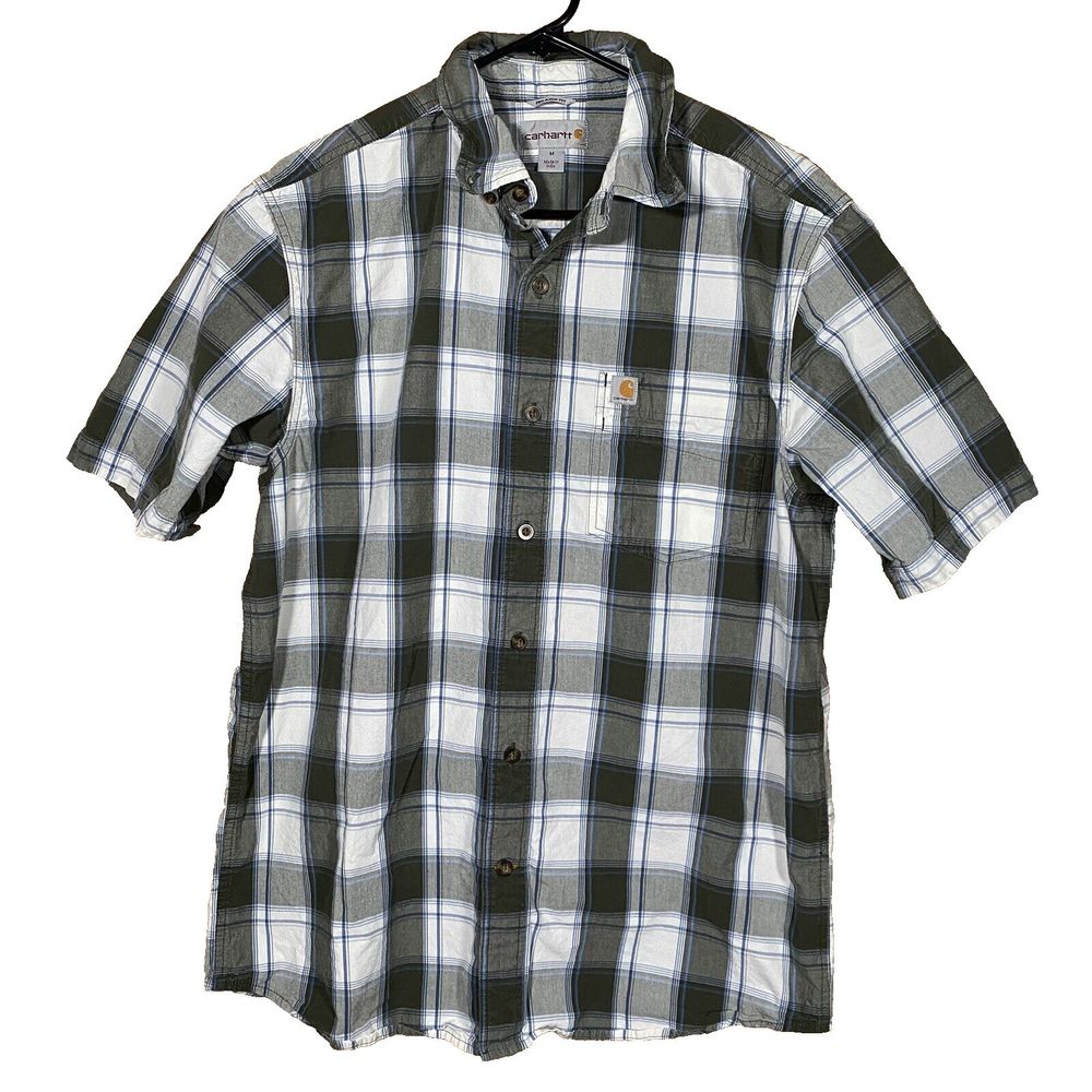 Carhartt Men's Sz M Plaid Button Down Shirt Essential Short Sleeve Farm Western